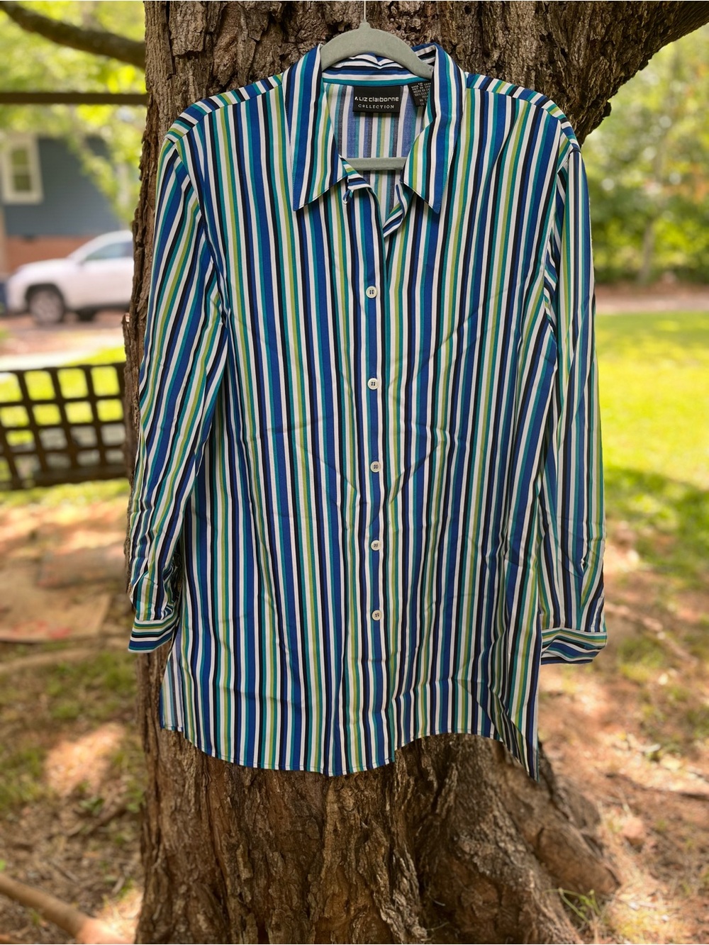 Liz Claiborne Silk Button front Vibrant colors Striped womens lightweight 12 - Picture 5 of 5